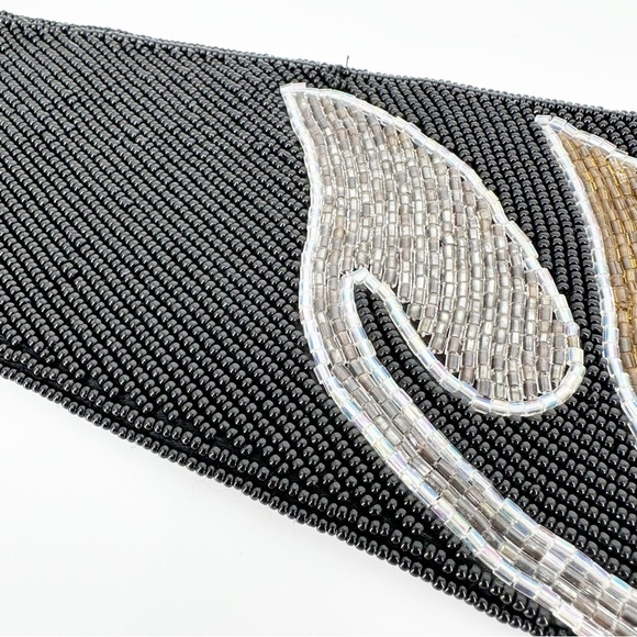 Vintage Satin Beaded Belt Black Gold Silver Pewter - Picture 3 of 8